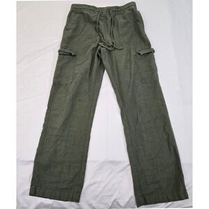 Per‎ Se Womens Linen Blend Cargo Pants Green Drawstring Waist Size S Y2K